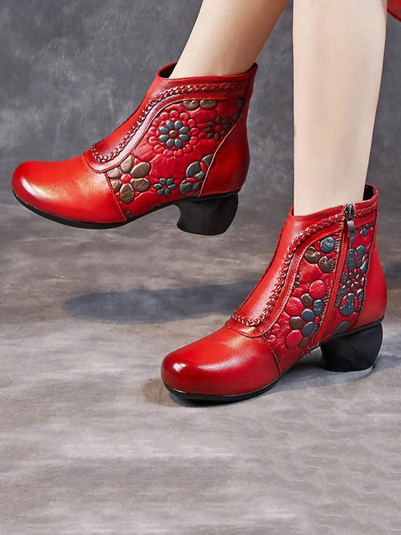 Leather Jacquard Ankle Boots