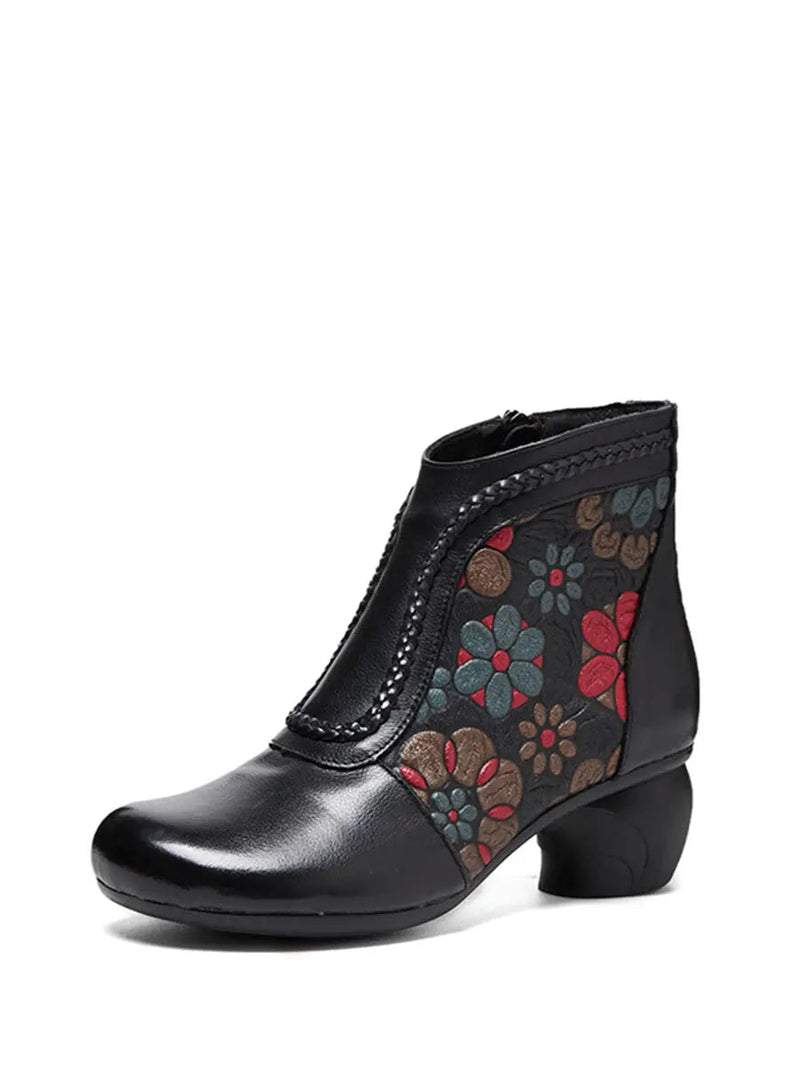 Leather Jacquard Ankle Boots
