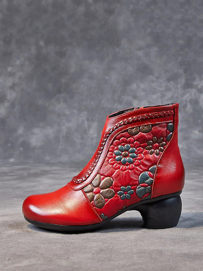Leather Jacquard Ankle Boots