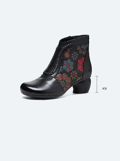 Leather Jacquard Ankle Boots
