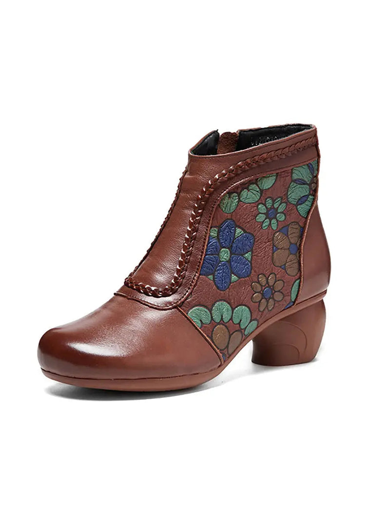 Leather Jacquard Ankle Boots