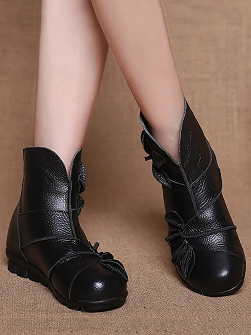 Leather Spliced Ankle Boots