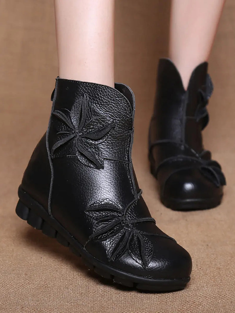 Leather Spliced Ankle Boots