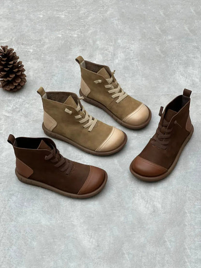 Leather Spliced Drawstring Boots