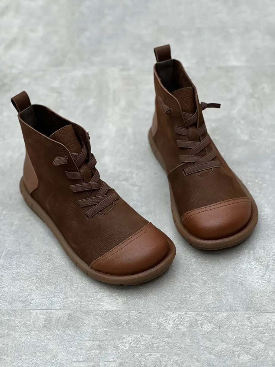 Leather Spliced Drawstring Boots