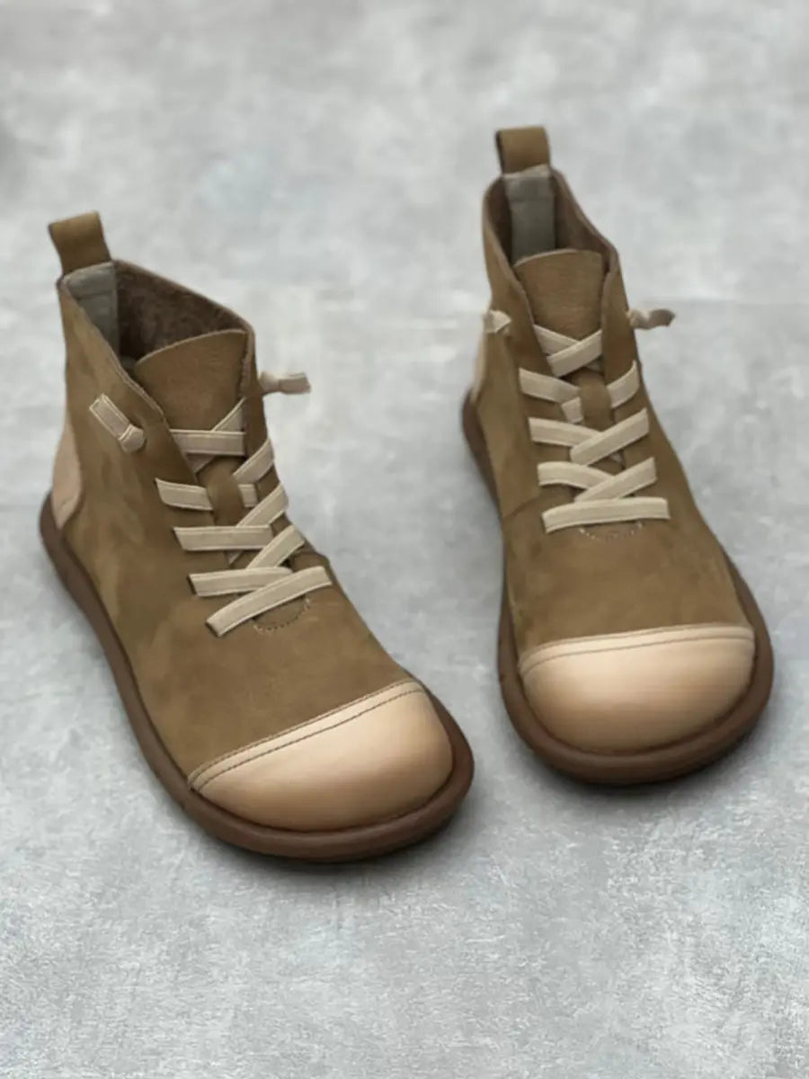 Leather Spliced Drawstring Boots