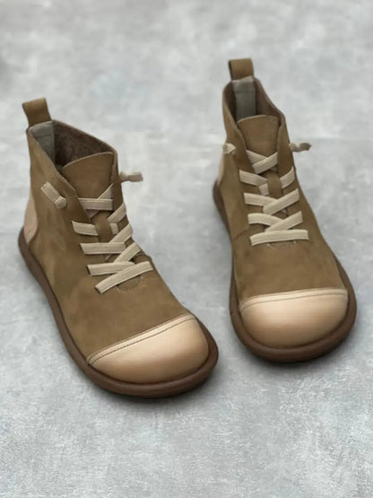 Leather Spliced Drawstring Boots