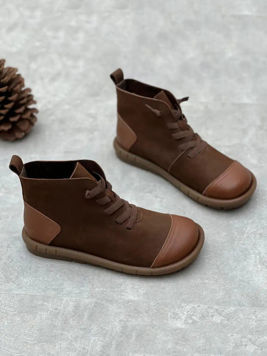 Leather Spliced Drawstring Boots