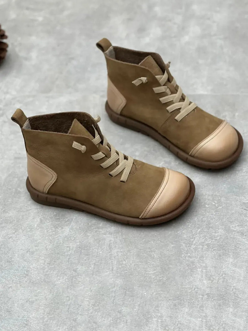 Leather Spliced Drawstring Boots