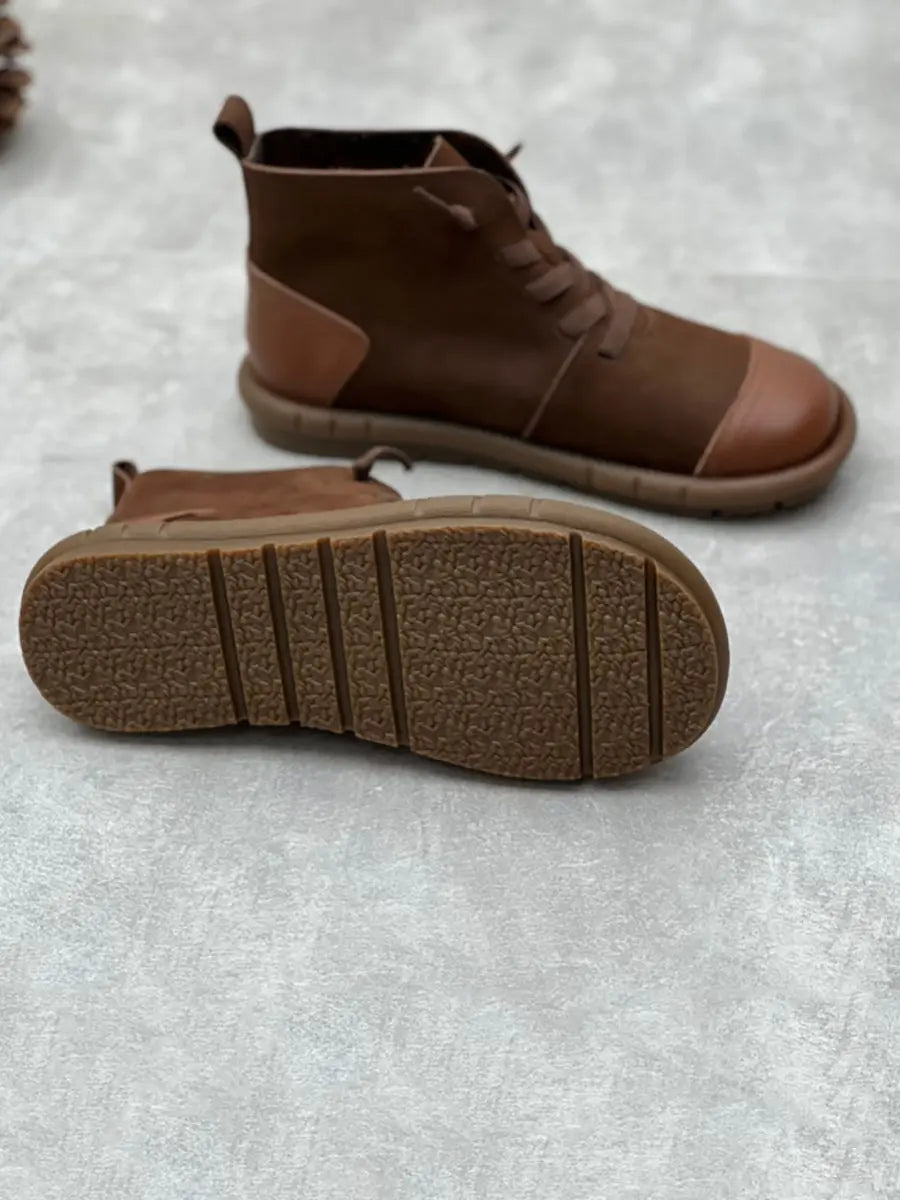 Leather Spliced Drawstring Boots