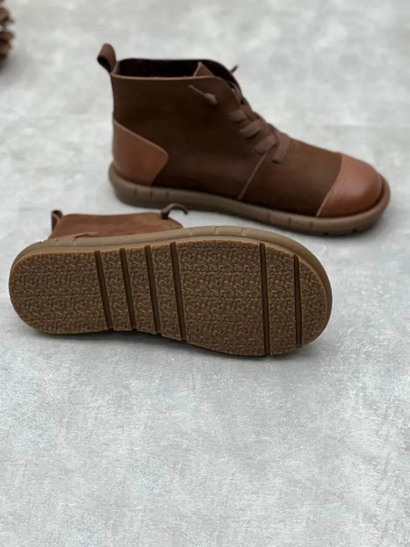 Leather Spliced Drawstring Boots