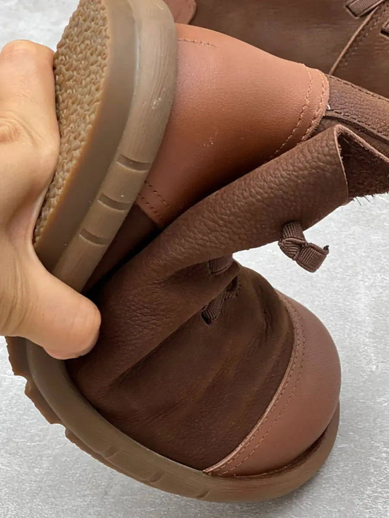 Leather Spliced Drawstring Boots