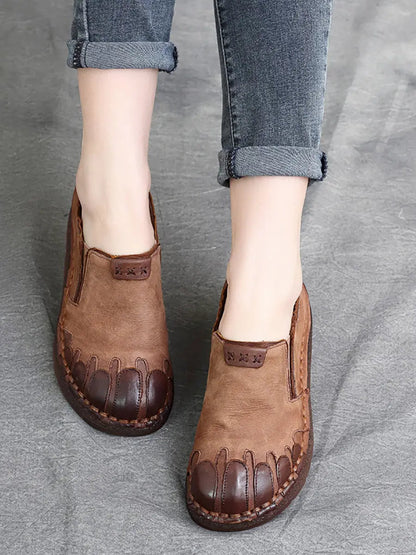 Leather Spliced Flat Shoes