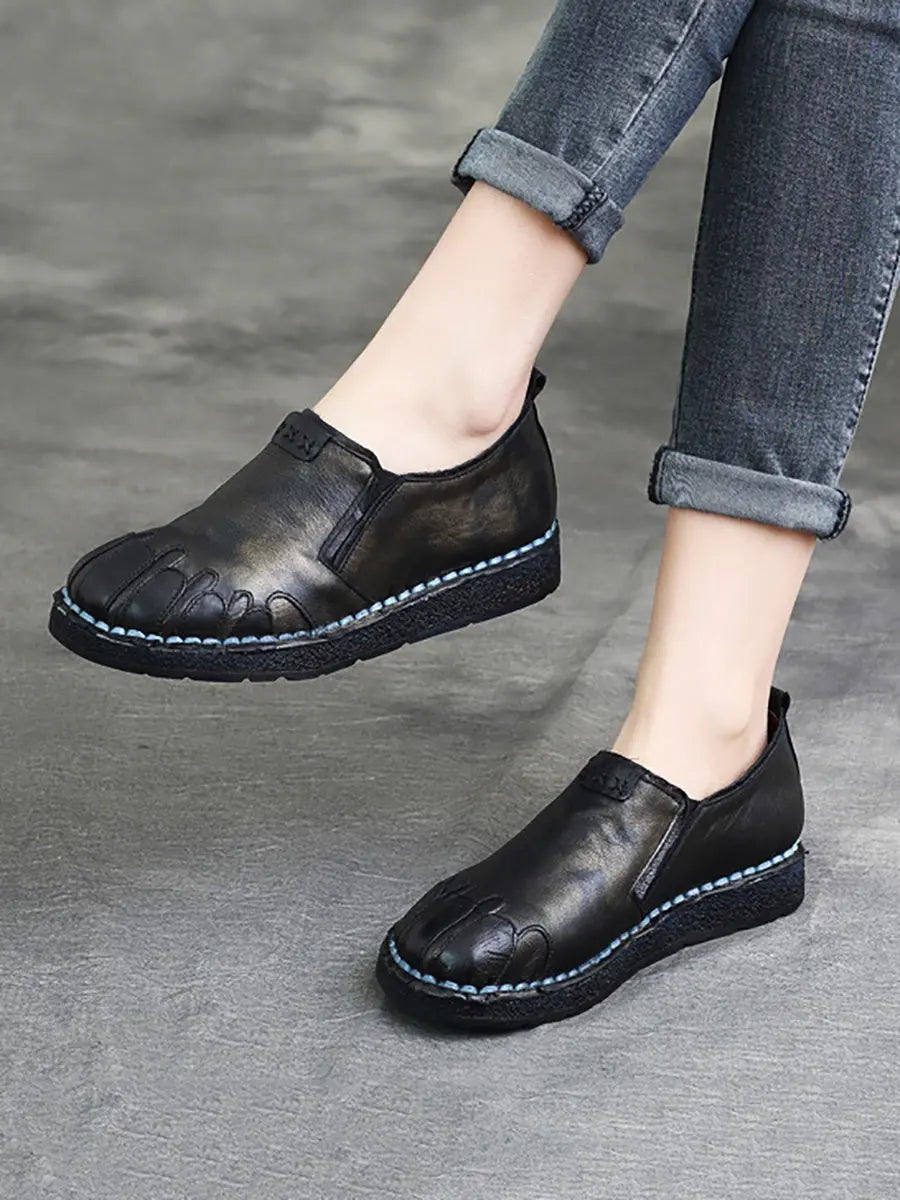 Leather Spliced Flat Shoes