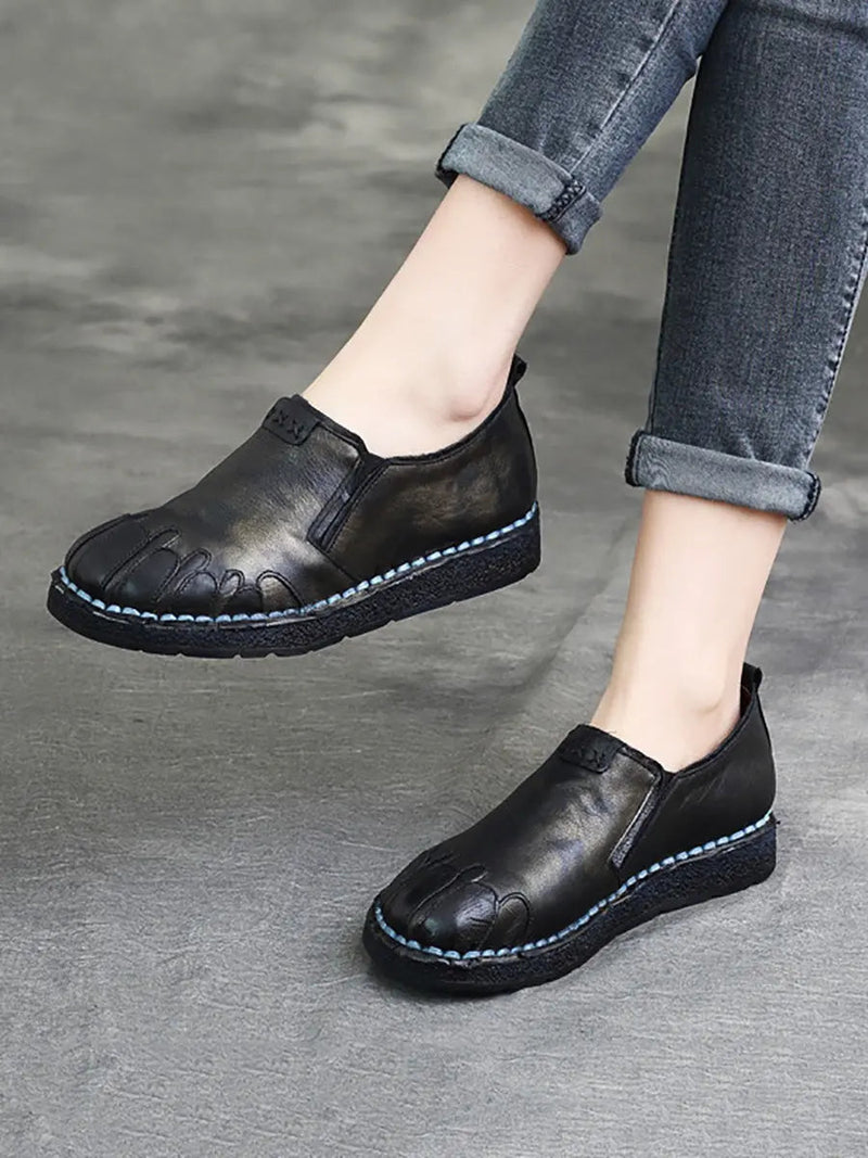 Leather Spliced Flat Shoes