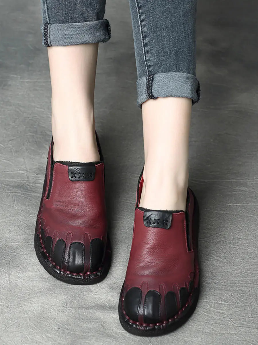 Leather Spliced Flat Shoes