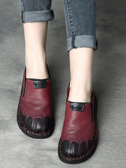 Leather Spliced Flat Shoes