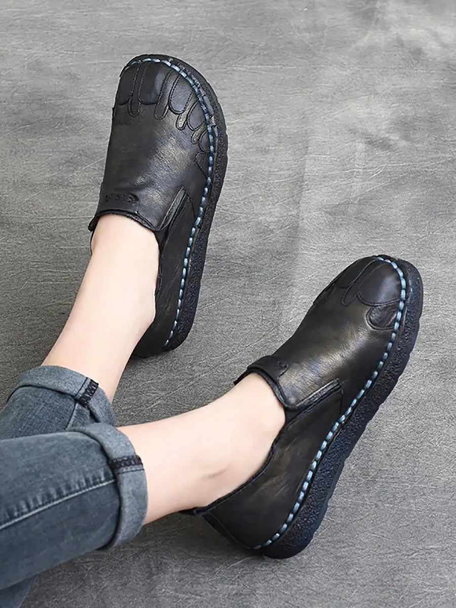 Leather Spliced Flat Shoes