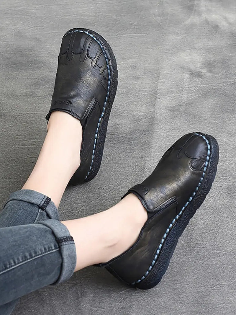 Leather Spliced Flat Shoes