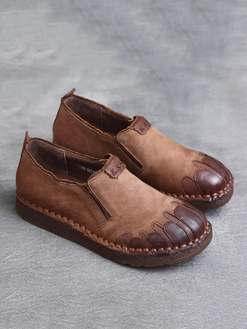 Leather Spliced Flat Shoes