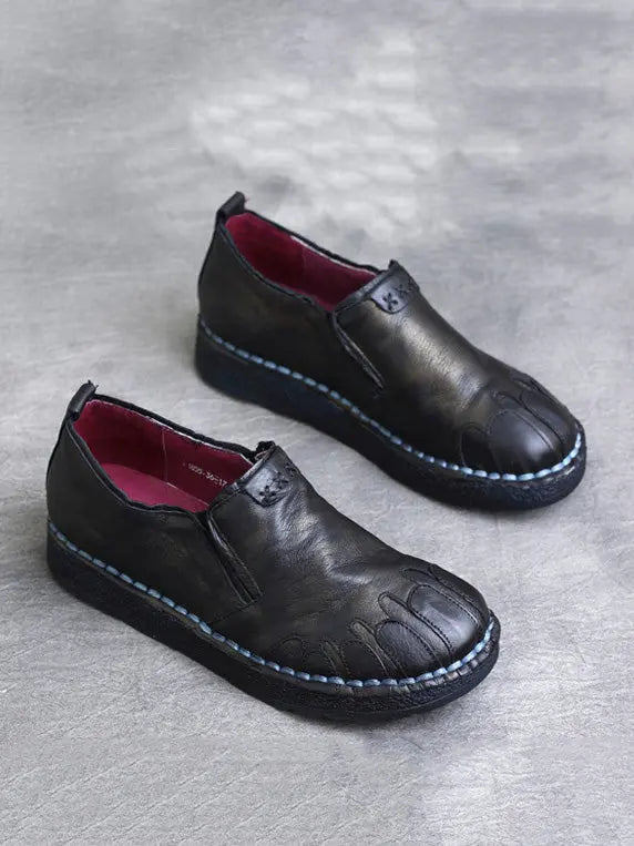 Leather Spliced Flat Shoes