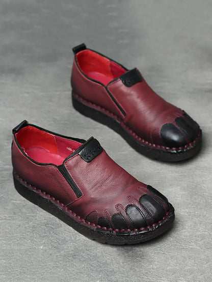 Leather Spliced Flat Shoes