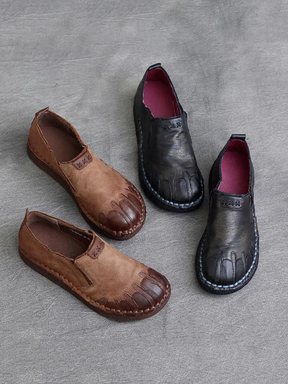 Leather Spliced Flat Shoes
