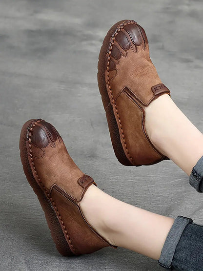 Leather Spliced Flat Shoes