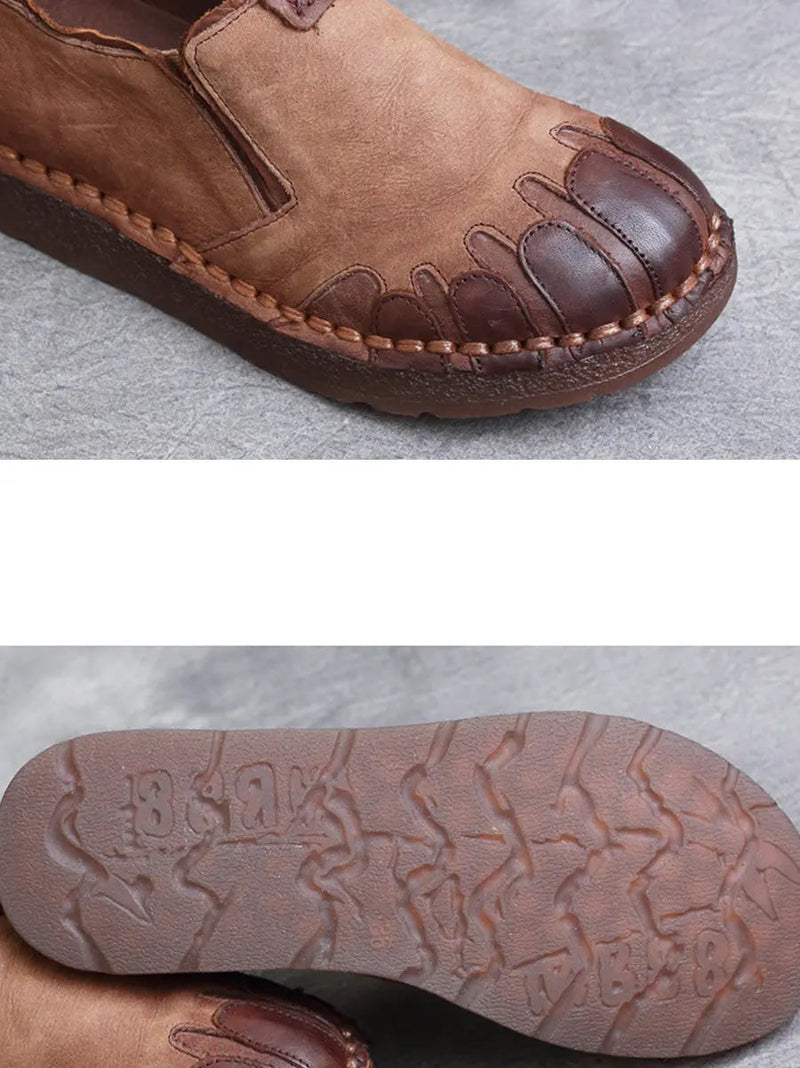 Leather Spliced Flat Shoes