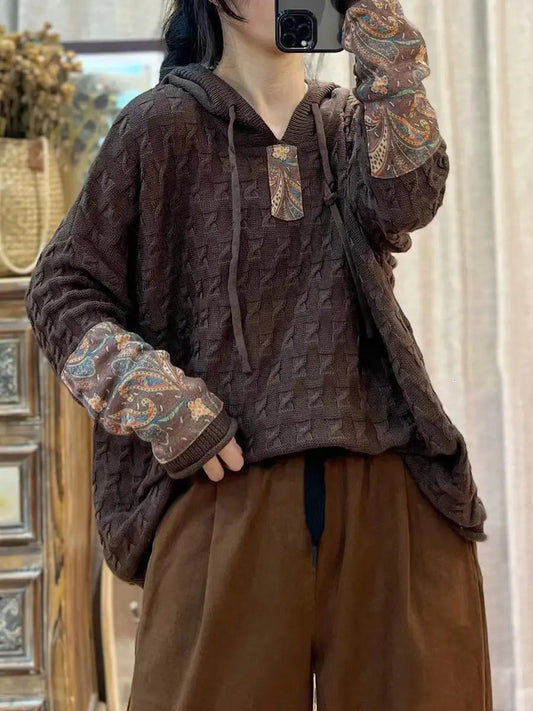 Spliced Jacquard Hooded Sweater