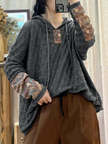 Spliced Jacquard Hooded Sweater