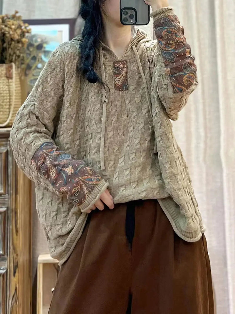Spliced Jacquard Hooded Sweater