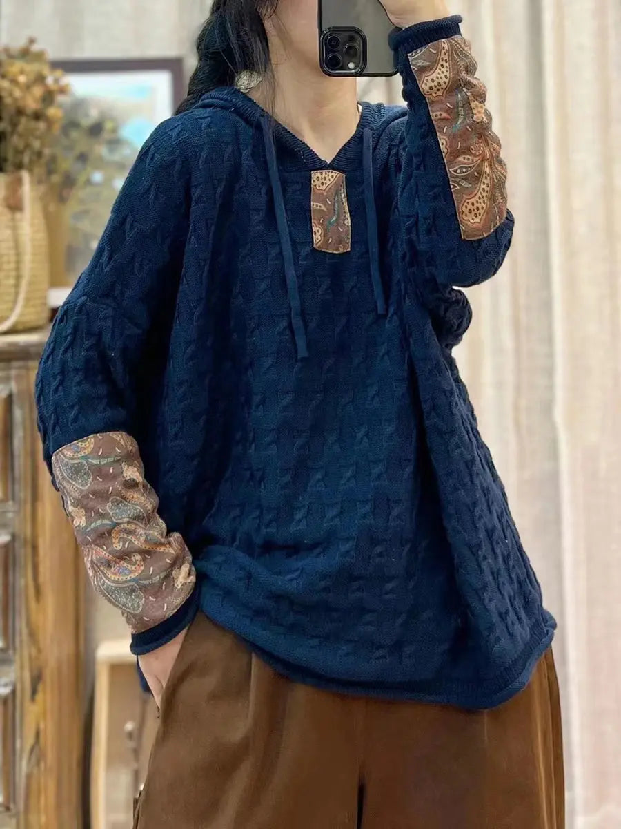 Spliced Jacquard Hooded Sweater
