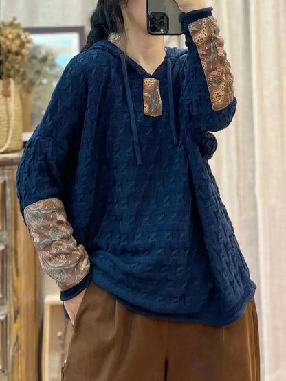 Spliced Jacquard Hooded Sweater