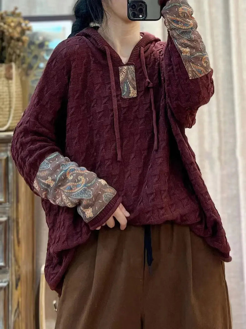 Spliced Jacquard Hooded Sweater