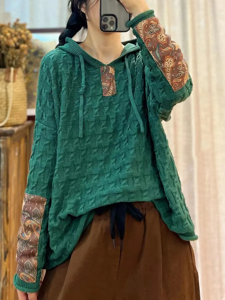 Spliced Jacquard Hooded Sweater