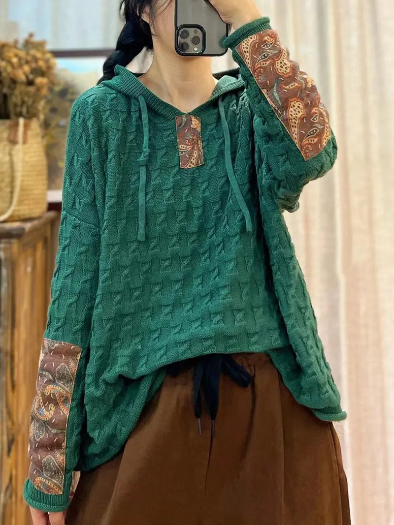 Spliced Jacquard Hooded Sweater
