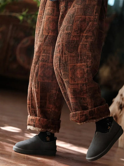 Print Cotton Padded Pants