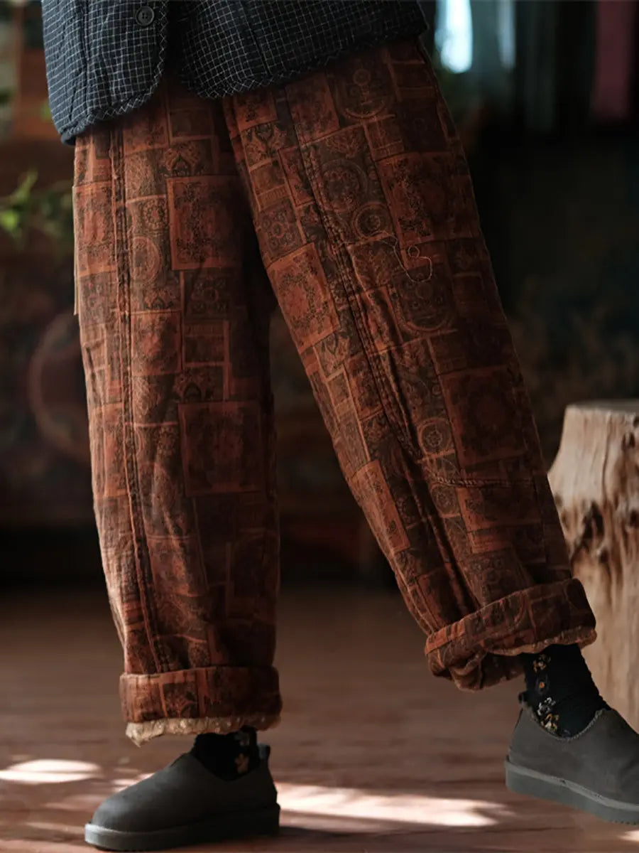 Print Cotton Padded Pants