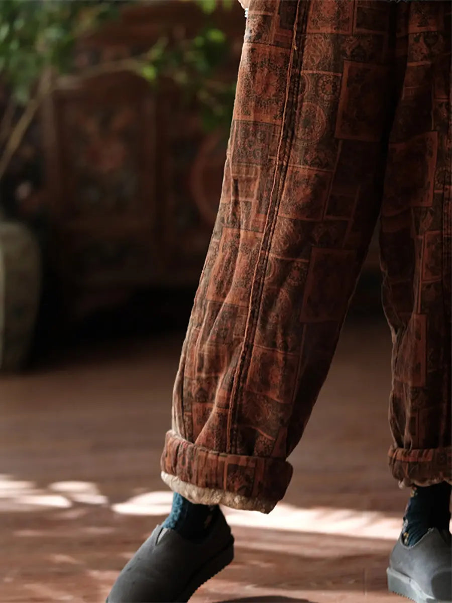 Print Cotton Padded Pants