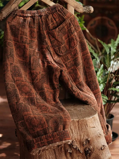 Print Cotton Padded Pants