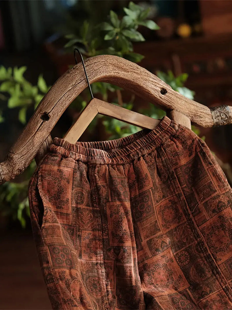 Print Cotton Padded Pants