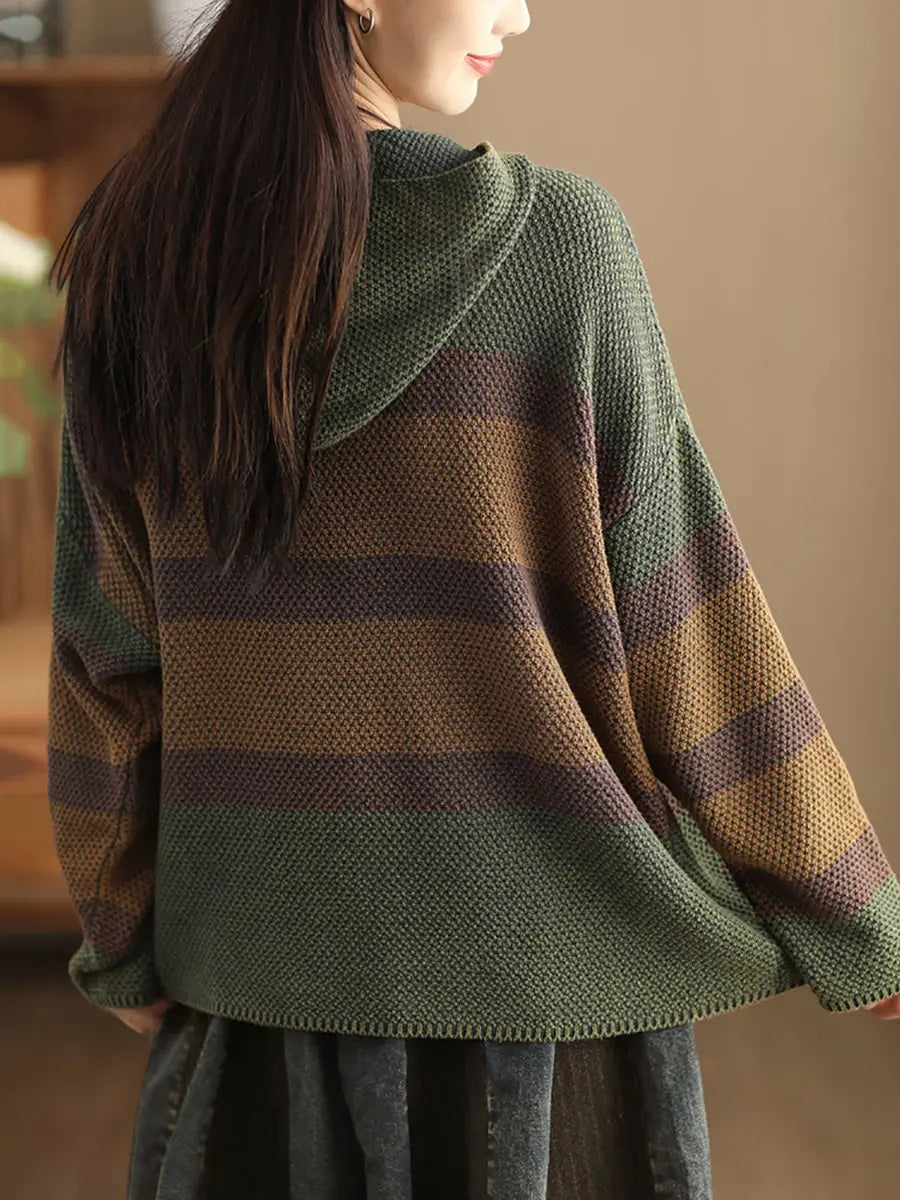 Spliced Knitted Hooded Sweater