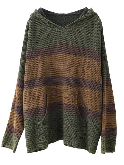 Spliced Knitted Hooded Sweater