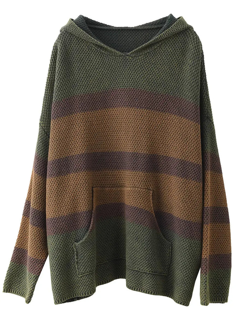 Spliced Knitted Hooded Sweater