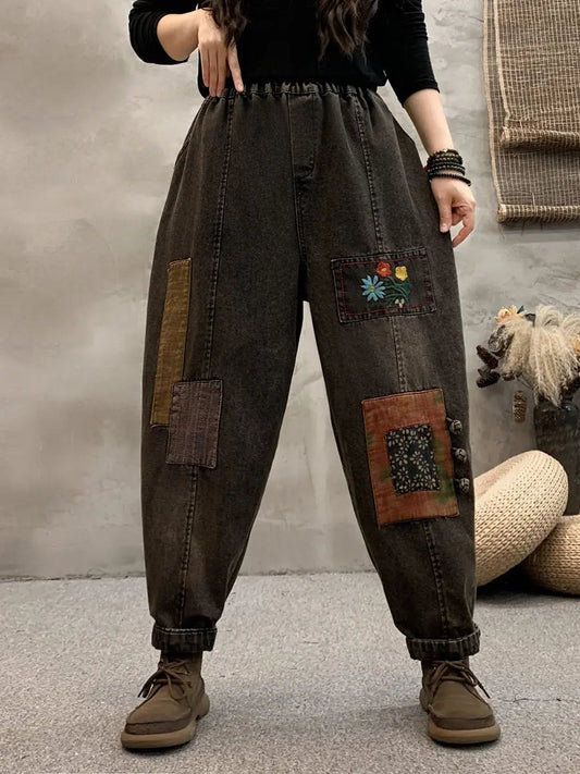 Patch Denim Harem Pants