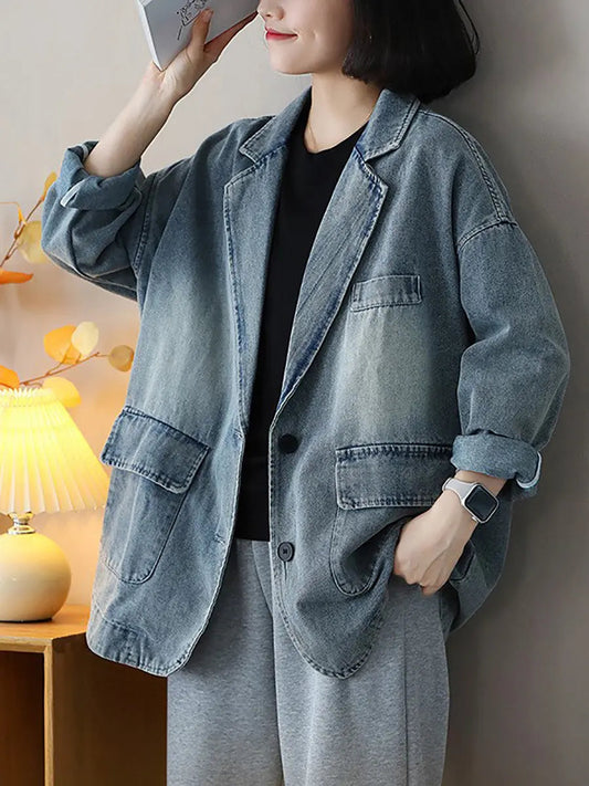 Washed Denim Spliced Coat