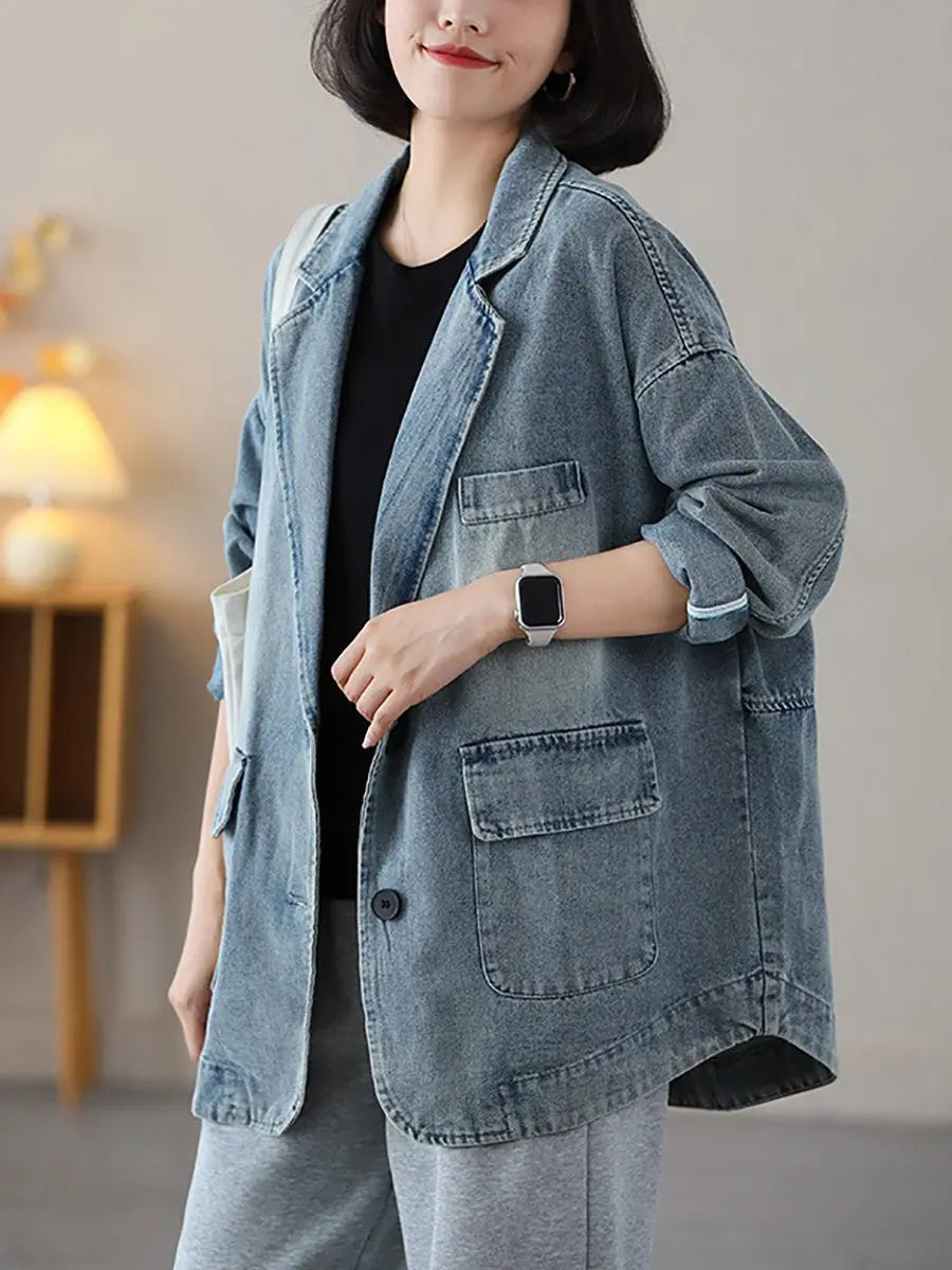 Washed Denim Spliced Coat