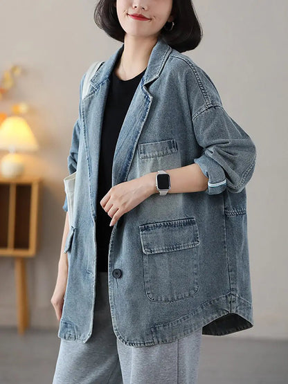 Washed Denim Spliced Coat