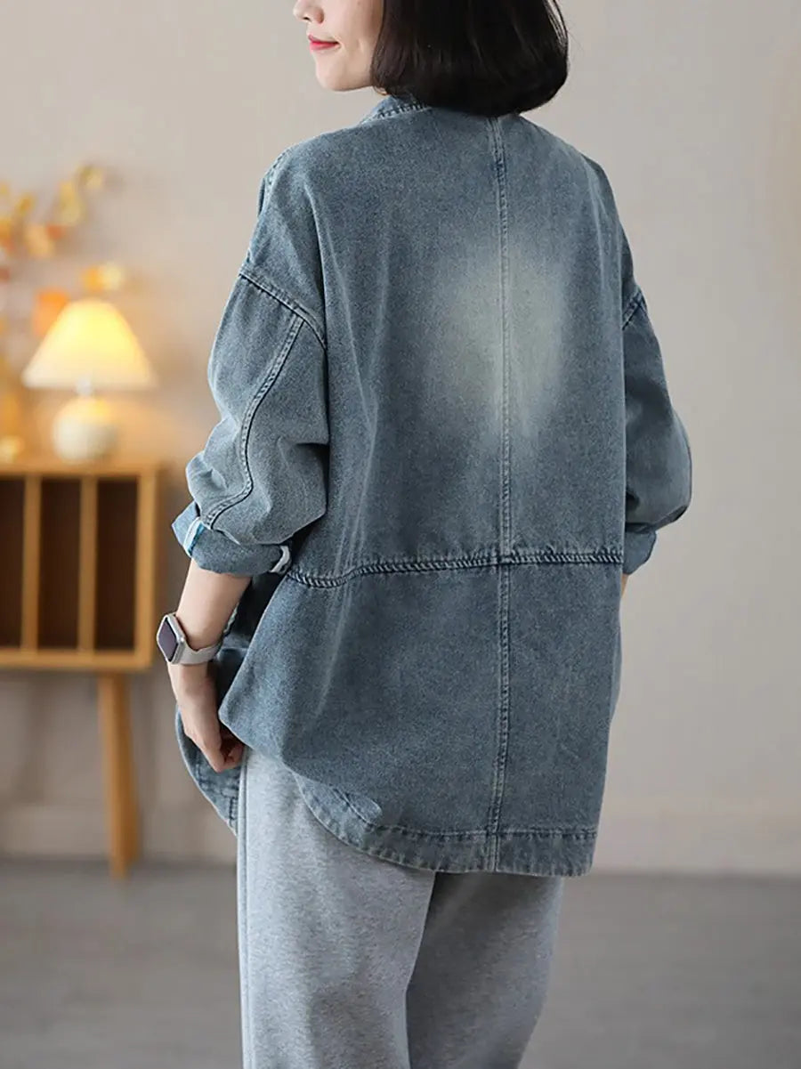 Washed Denim Spliced Coat